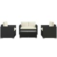 thumbnail image 1 of GVN Outdoor Seating Sets,Garden Conversation Sets,4 Pieces Rattan Sofa Set Wicker Patio Sofa Set with Loveseat Chairs Glass Top Coffee Table, Cream, 1 of 10