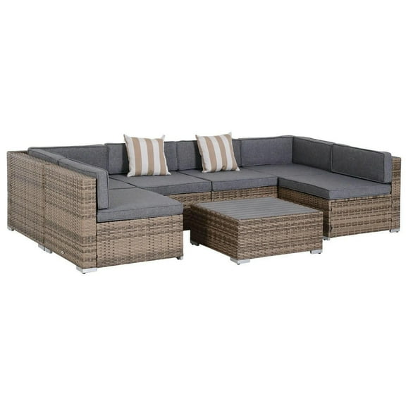 GVN Outdoor Seating Sets,Garden Conversation Sets,7-Piece Outdoor Wicker Patio Sofa Set, Modern Rattan Conversation Furniture Set with Cushions, and Tea Table, Gray