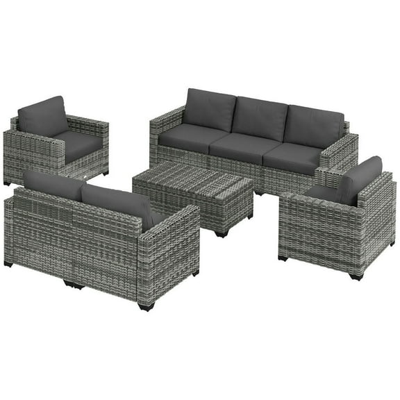 GVN Outdoor Seating Sets,Garden Conversation Sets,Patio Furniture Set, Cushions, Sofa, Loveseat, Storage Table, Gray