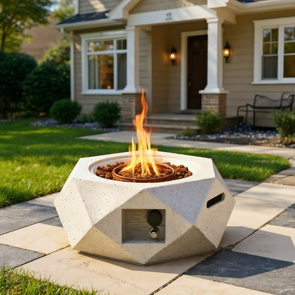 GVN Outside Fire Pits, Smokeless Fire Pit,40000 BTU 28 Inch Hexagon Terrazzo Propane Fire Pit Table with Stainless Steel Burner