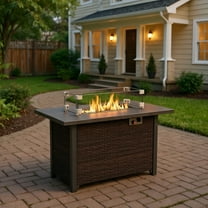 GVN Outside Fire Pits, Smokeless Fire Pit,50000 BTU 2 Inch ropane Gas Fire Pit Table with Wind Guard and Glass Rocks-Brown
