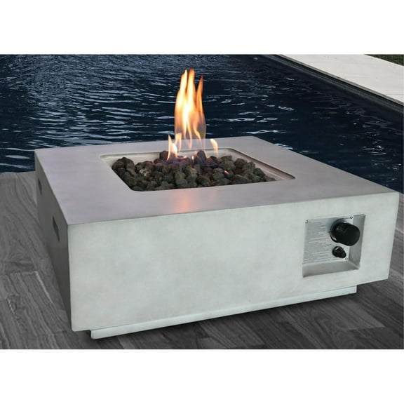 GVN Outside Fire Pits with Fiber Reinforced Concrete Propane Gas, Smokeless Fire Pit for Outdoor Space, Gray