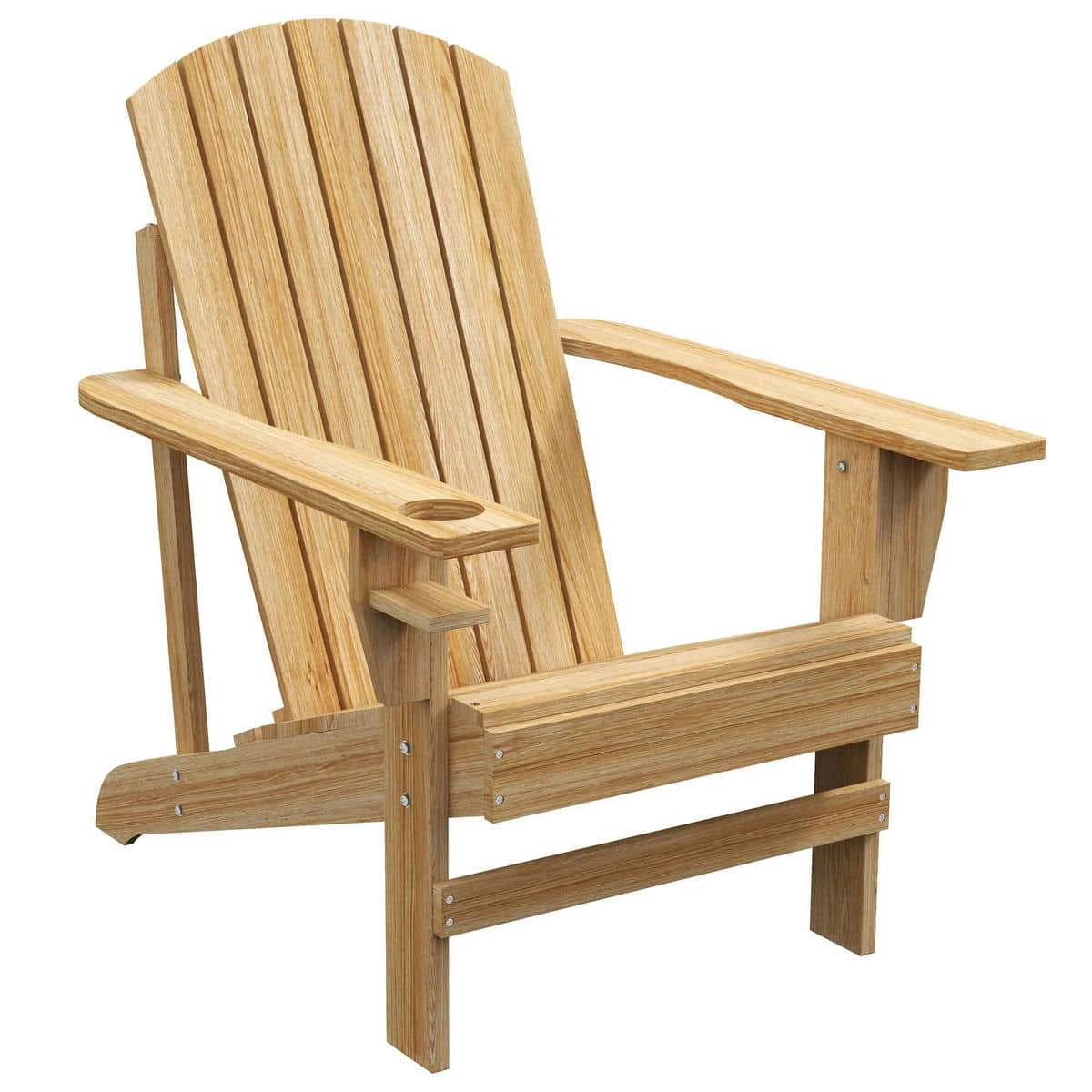 GVN Patio Accent Chair, Outdoor Adirondack Chairs, Oversized Adirondack Chair, Outdoor Fire Pit and Porch Seating, Classic Log Lounge w/ Built-in Cupholder, Natural Wood