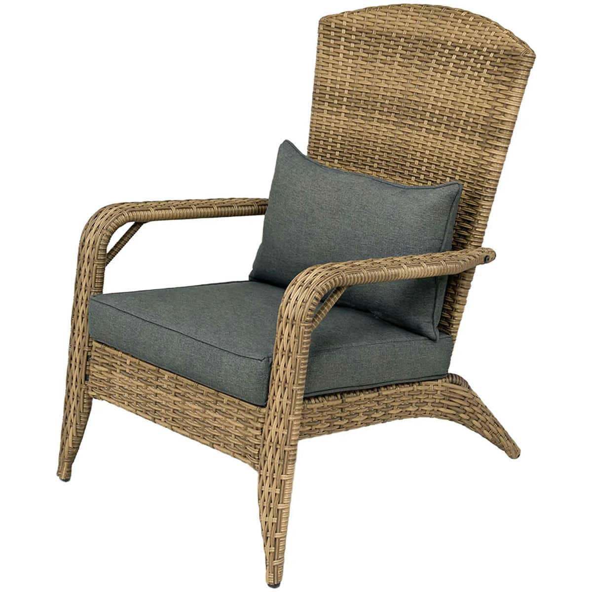 GVN Patio Accent Chair, Outdoor Adirondack Chairs, Patio Adirondack Chair with Rattan Wicker, Soft Cushions for Deck or Garden, Charcoal Gray
