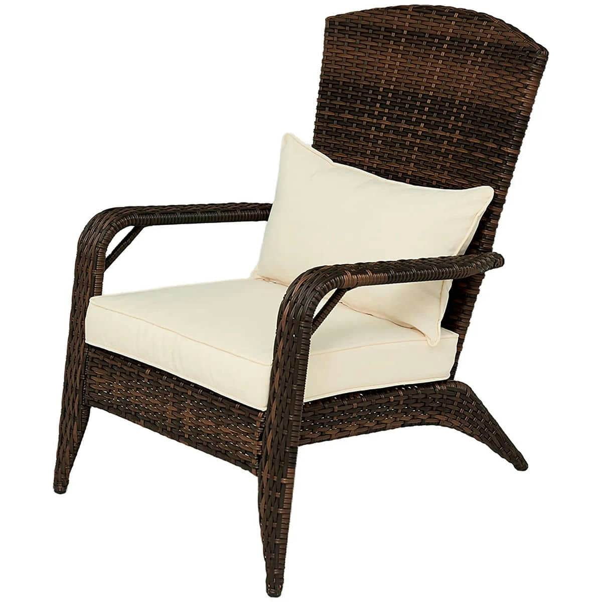 GVN Patio Accent Chair, Outdoor Adirondack Chairs, Patio Adirondack Chair with Rattan Wicker, Soft Cushions for Deck or Garden, Cream White