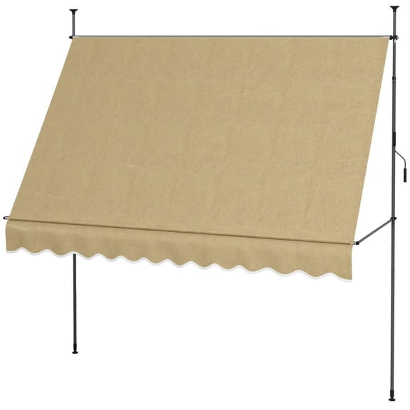 GVN Patio Awning, Outdoor Sun Shade Shelter Cover Awnings,10' x 4' Manual Retractable Awning, Non-Screw Patio Awning, UV Resistant, Beige