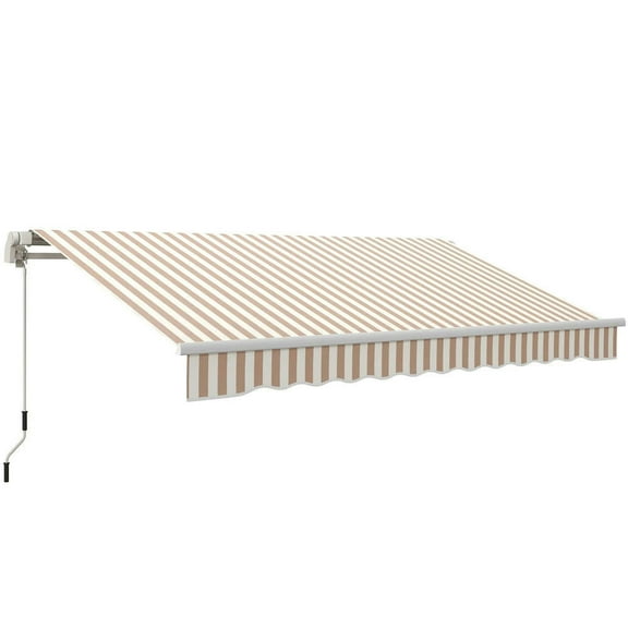 GVN Patio Awning, Outdoor Sun Shade Shelter Cover Awnings,12' x 10' Retractable Awning Patio Awnings Sun Shade Shelter with Manual Crank Handle, Beige and White