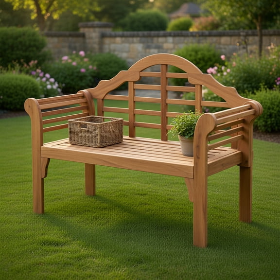 GVN Patio Bench Weatherproof Outdoor Bench, 49 Inch Eucalyptus Wood Outdoor Folding Bench with Backrest Armrest for Patio Garden