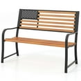 thumbnail image 1 of GVN Patio Bench Weatherproof Outdoor Bench,50 Inch Outdoor Garden Bench with Flag Pattern Backrest and Rustic Wood Grain Finish-Brown, 1 of 9