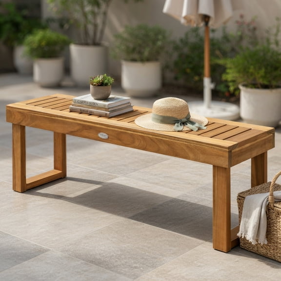GVN Patio Bench Weatherproof Outdoor Bench, 52 Inch Acacia Wood Dining Bench with Slatted Seat