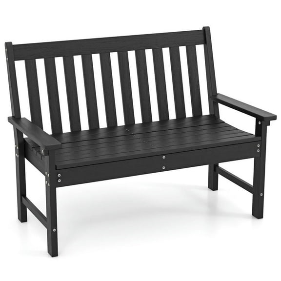 GVN Patio Bench Weatherproof Outdoor Bench, 52 Inch All-Weather HDPE Outdoor Bench with Backrest and Armrests-Black