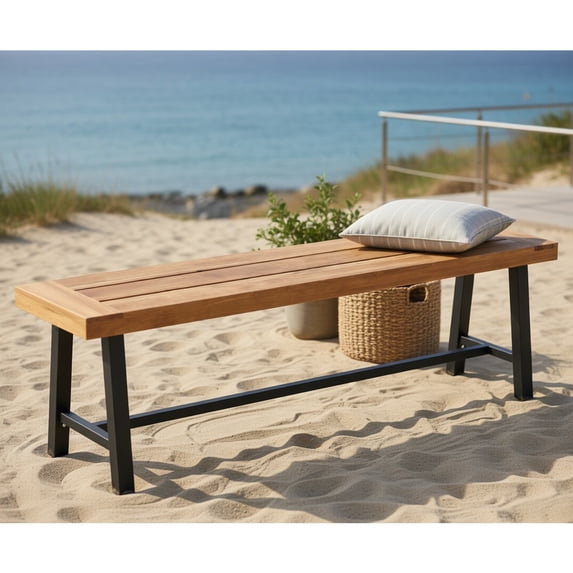 GVN Patio Bench Weatherproof Outdoor Bench, 63 Inch 3-Person Acacia Patio Wood Outdoor Backless Bench-Set of 1