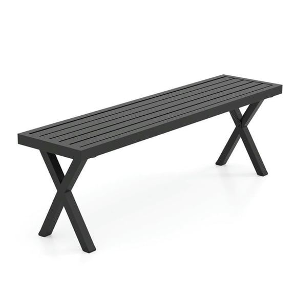 GVN Patio Bench Weatherproof Outdoor Bench,Patio Metal Bench with Slatted Seat and X Legs