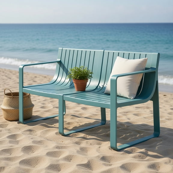 GVN Patio Bench Weatherproof Outdoor Bench,Weather-resistant Plastic 2-Person Bench with Curved Backrest-Blue