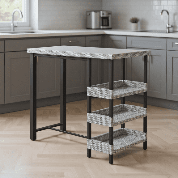 GVN Patio Dining Tables,Patio Tables,43.5 Inch Outdoor Bar Table with Tempered Glass Top