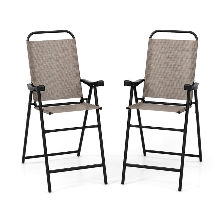 GVN Patio Folding Bar Stool Set of 2 with Metal Frame and Footrest-Coffee, Outdoor Furniture Chairs for Backyard, Porch, Garden, Poolside GVN Patio Folding Bar Stool Set of 2 with Metal Frame and Footrest-Coffee, Outdoor Furniture Chairs for Backyard, Porch, Garden, Poolside