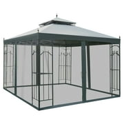 GVN Patio Garden Pergola, Pergola Canopy,10 x 10 Double Roof Outdoor Gazebo Canopy Shelter with Netting, Gray