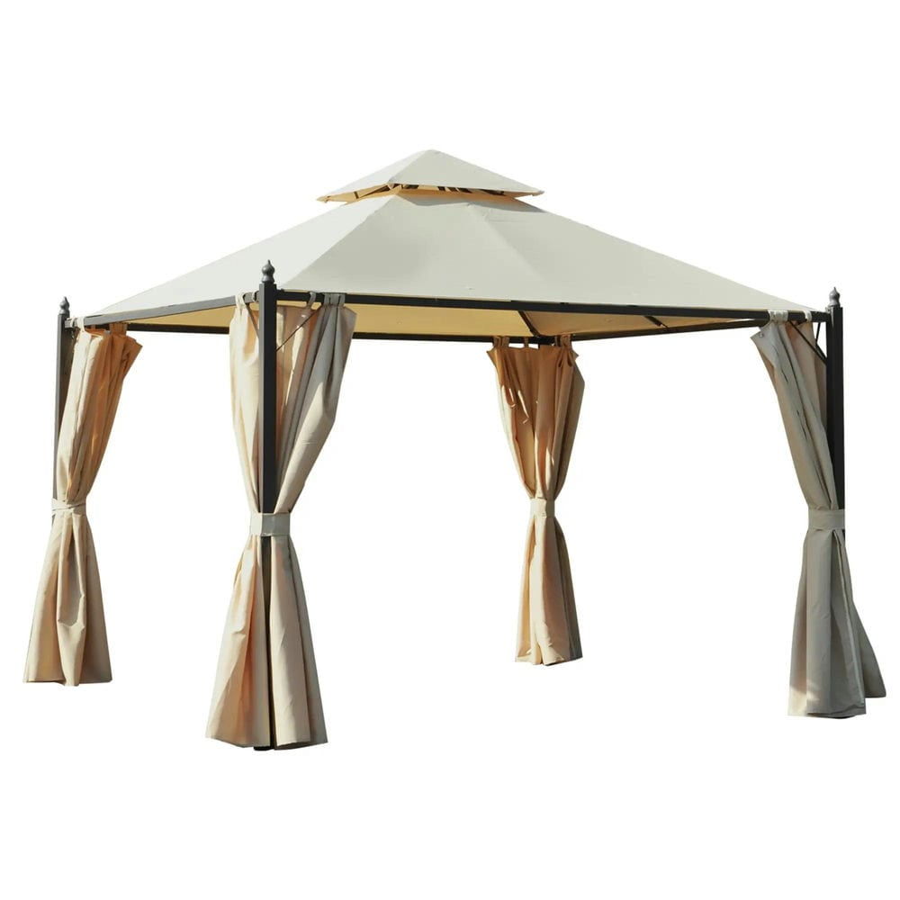GVN Patio Garden Pergola, Pergola Canopy,10' x 10' Steel Outdoor Patio Gazebo with Polyester Privacy Curtains, Two-Tier Roof