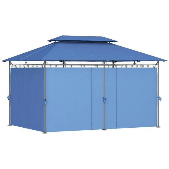 GVN Patio Garden Pergola, Pergola Canopy,10' x 13' Double Roof Patio Gazebo, Outdoor Gazebo with Curtains,Dark Blue