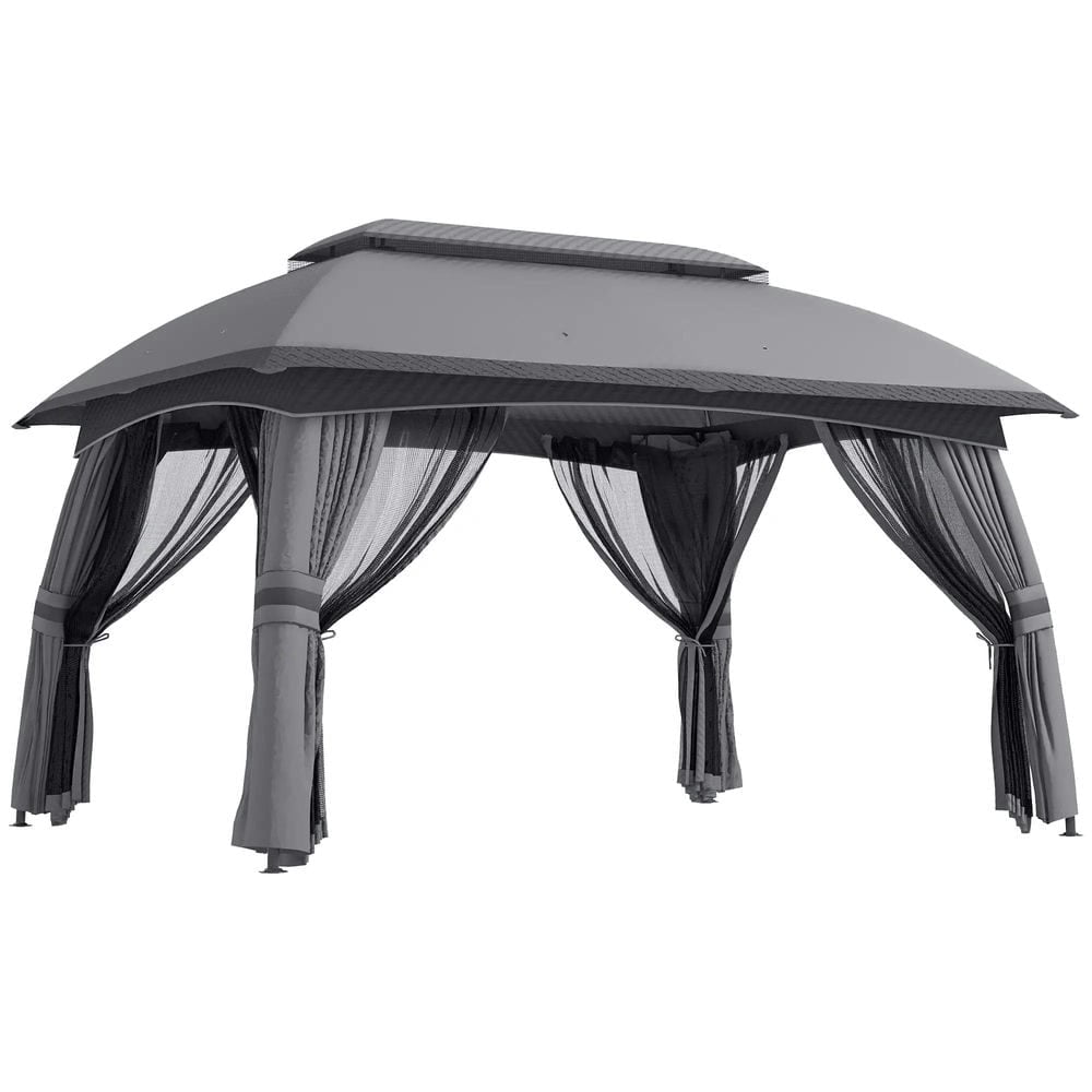 GVN Patio Garden Pergola, Pergola Canopy,10' x 13' Patio Gazebo with Netting & Curtains, Vented Roof for Garden, Dark Gray