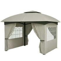 GVN Patio Garden Pergola, Pergola Canopy,11' x 11' Outdoor Gazebo with Curtains, Church Windows, Light Gray
