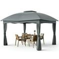 thumbnail image 1 of GVN Patio Garden Pergola, Pergola Canopy,12 x 10 Feet Canopy Double Vented Heavy Duty Steel Gazebo-Gray, 1 of 9