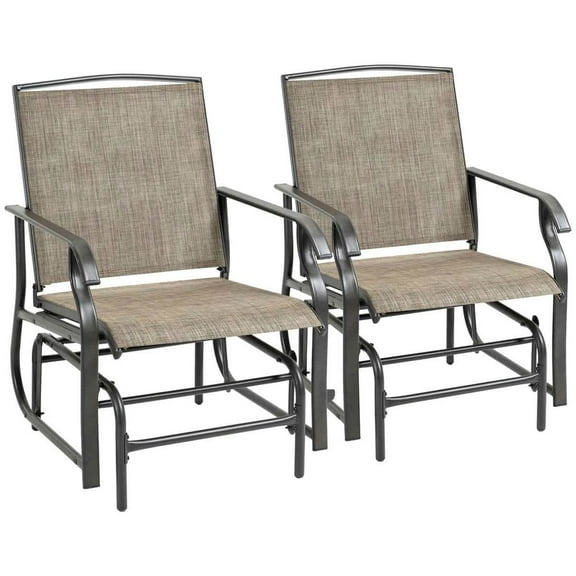 GVN Patio Glider Chair, Outdoor Rocker Glider Chair,2 Piece Glider Set, Outdoor Swing Chairs, Patio Rocking Armchairs with Breathable Mesh Fabric, Brown/Khaki