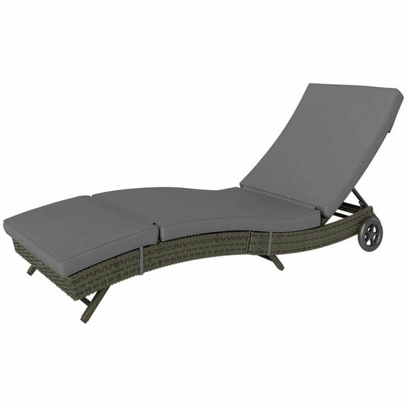 GVN Patio Lounge Chair,Outdoor Chaise Lounge Chair,Patio Wicker Chaise Lounge Chair, Outdoor PE Rattan Sun lounger with Adjustable Backrest and 2 Wheels, Gray
