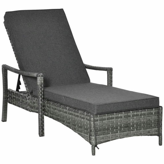 GVN Patio Lounge Chair,Outdoor Chaise Lounge Chair,Wicker Chaise Lounge, 4 Position Adjustable Backrest and Cushions Outdoor Lounge Chair PE Rattan Sun Lounger, Dark Grey
