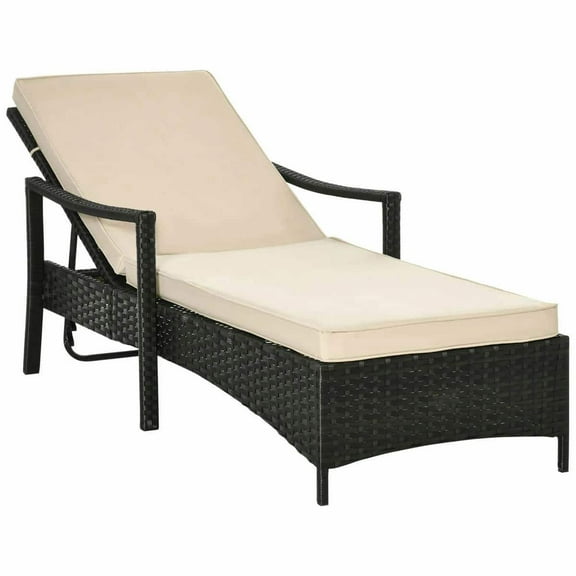 GVN Patio Lounge Chair,Outdoor Chaise Lounge Chair,Wicker Chaise Lounge, 4 Position Adjustable Backrest and Cushions Outdoor Lounge Chair PE Rattan Sun Lounger, Beige