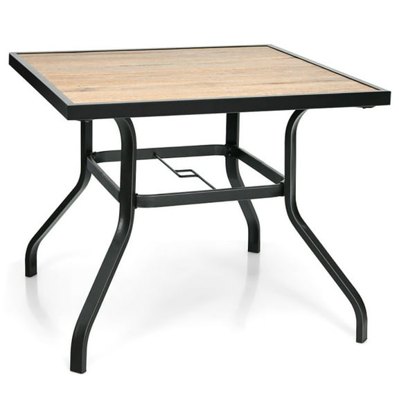 GVN Patio Metal Square Dining Table for Garden and Poolside, Teak Wood Side Table with Storage, Indoor and Outdoor Wooden Furniture for Deck, Porch, Balcony, Living Room