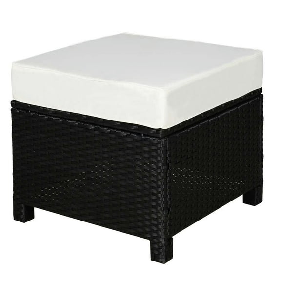GVN Patio Ottoman, Outdoor Footstool,20" Patio Wicker Ottoman, Multipurpose Outdoor PE Rattan Footrest, Black, Cream White