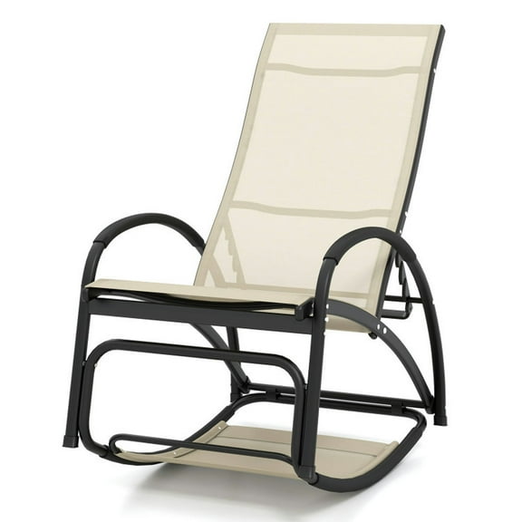 GVN Patio Rocking Chair,Rocking Chair, Rocker Chair,2-in-1 Outdoor Rocking Chair with 4-Position Adjustable Backrest for Patio Porch Poolside-Beige