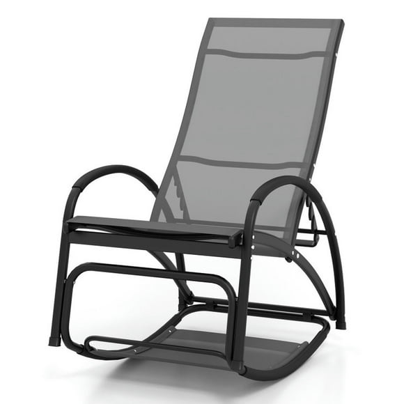 GVN Patio Rocking Chair,Rocking Chair, Rocker Chair,2-in-1 Outdoor Rocking Chair with 4-Position Adjustable Backrest for Patio Porch Poolside-Gray