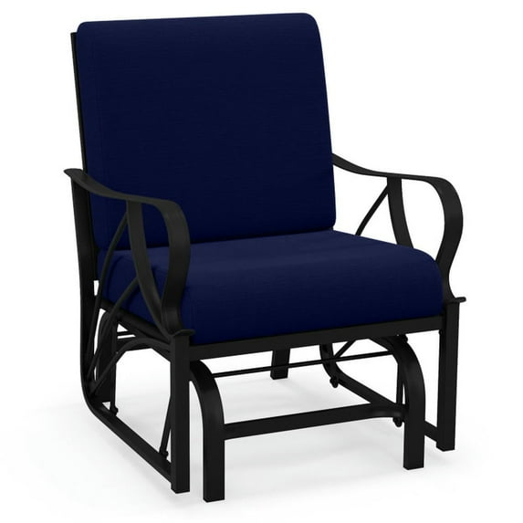GVN Patio Rocking Lounge Chair, Patio Glider Chair,Patio Glider Rocking Chair with Thick Cushion and Curved Armrest-Navy