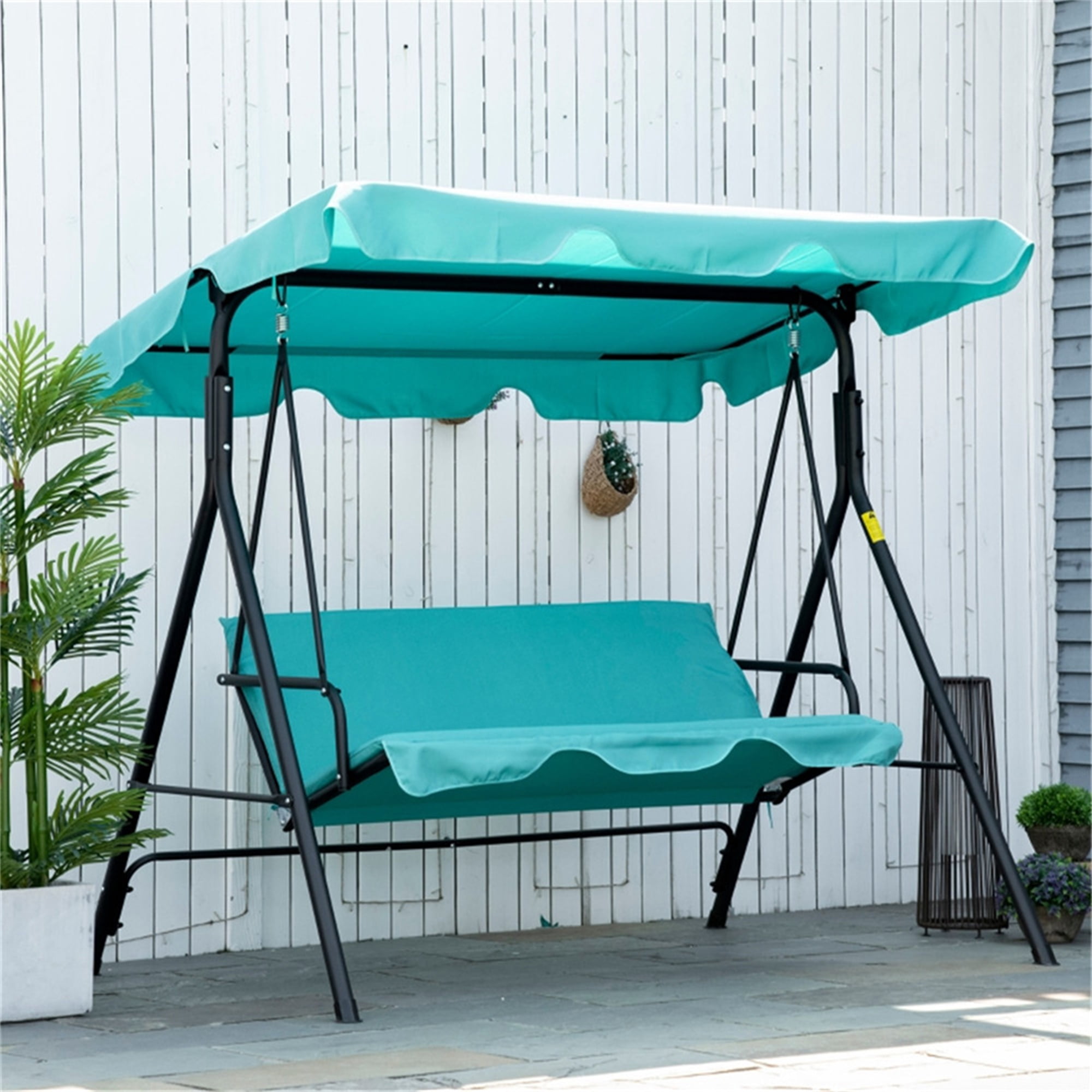 GVN Patio Swing Chair,3 Seat Outdoor Porch Swing Seat,Waterproof Anti-UV Heavy Duty Rip Proof Garden Hammock,Garden Furniture Outdoors,Blue GVN Patio Swing Chair,3 Seat Outdoor Porch Swing Seat,Waterproof Anti-UV Heavy Duty Rip Proof Garden Hammock,Garden Furniture Outdoors,Blue