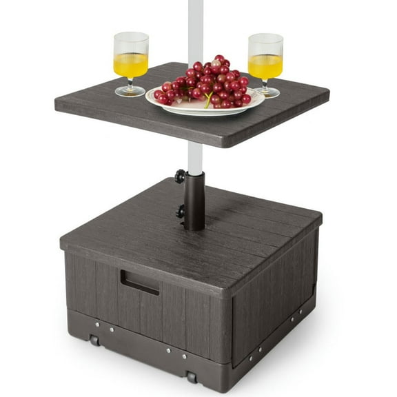 GVN Patio Umbrella Base,Outdoor Umbrella Stand,175 LBS Outdoor Fillable Umbrella Base with Table Tray-Brown