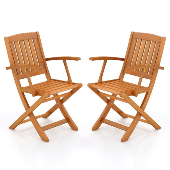GVN Patio Wood Folding Chair Set of 2 with Armrests and Slatted Seat