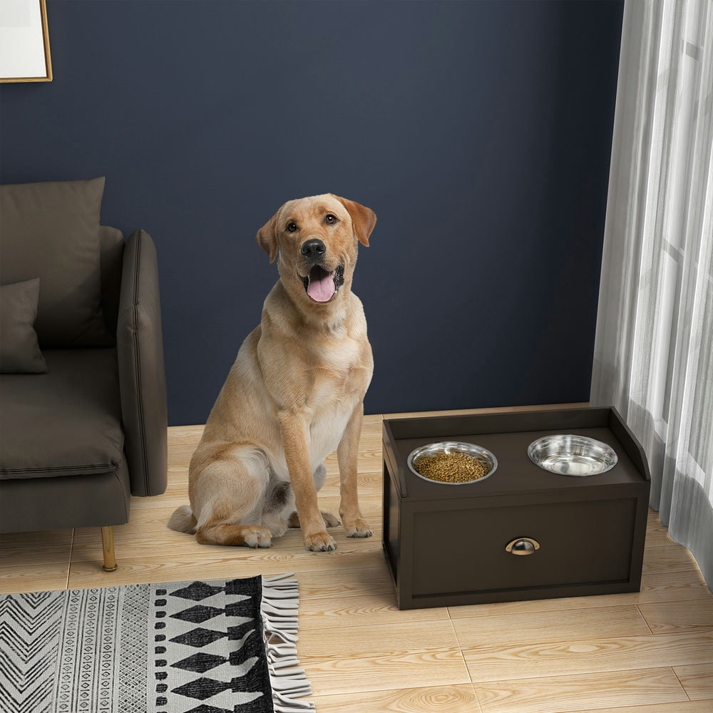 GVN Pet Feeding Station Pet Dish Bowl Set with Storage, 2 Elevated Dog Bowls for Large Sized Dogs, Coffee