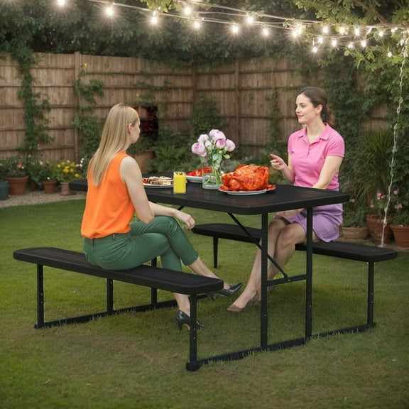 GVN Picnic Tables,Picnic Tables for Camping,Picnic Table Bench Set for 2-4 People Outdoor Rectangular Camping Dining Table-Black