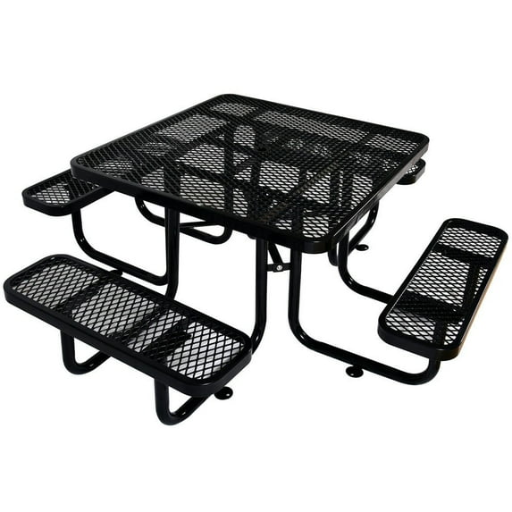 GVN Picnic Tables for Backyard,Square Outdoor Steel Picnic Table 46" black ,with umbrella pole