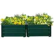 GVN Planter Garden Boxes Outdoor,Galvanized Raised Garden Bed, Set of 2 Metal Planter Box with Open Bottom, Green