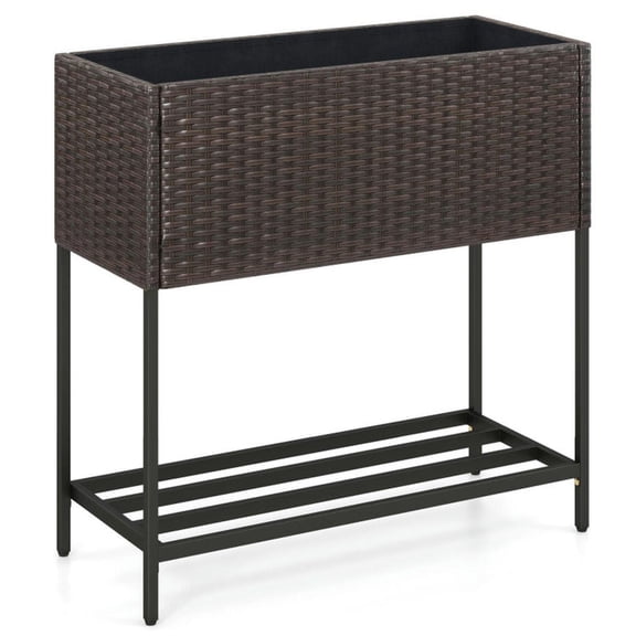 GVN Planter Garden Boxes Outdoor,Wicker Raised Garden Bed with Storage Shelf and Removable Liner for Flowers