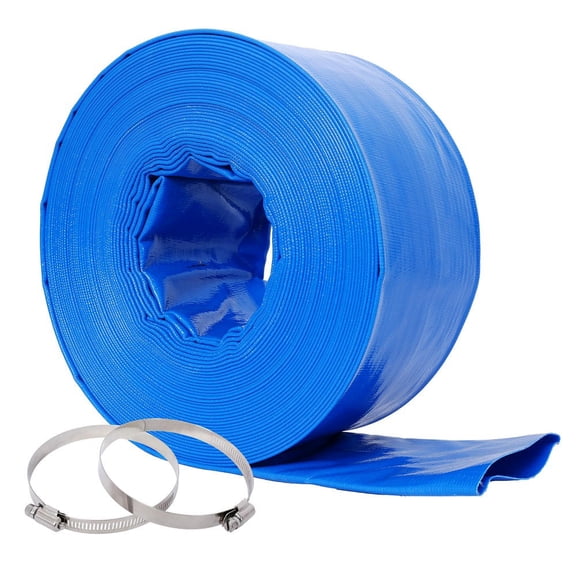 GVN Pool Backwash Water Hose, 3"x100FT Pool Backwash Hose, Blue Heavy Duty Reinforced PVC Lay Flat Water Discharge Hose for Swimming Pool Filter Pump,with 2 Clamp