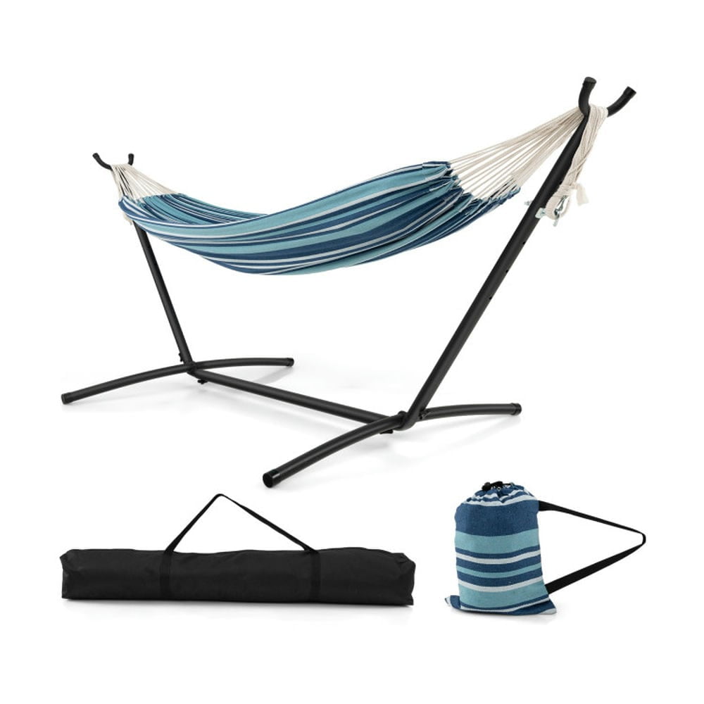 GVN Portable Indoor Outdoor 2-Person Double Hammock Set with Stand and Carrying Cases-Blue