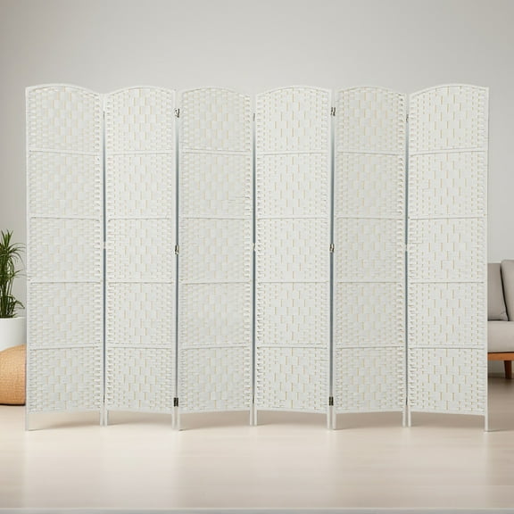 GVN Privacy Panels Decorative Privacy Fence,6 Panel Folding Privacy Screen, 6FT Tall Portable Weave Partition Wall Divider, White