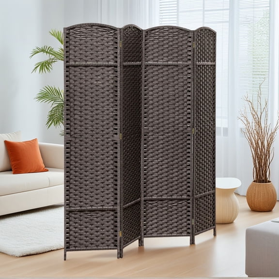 GVN Privacy Panels Decorative Privacy Fence,Folding Room Divider Screen 4 Panel 5.6 ' Tall Privacy Screen Freestanding Room Partition, Brown