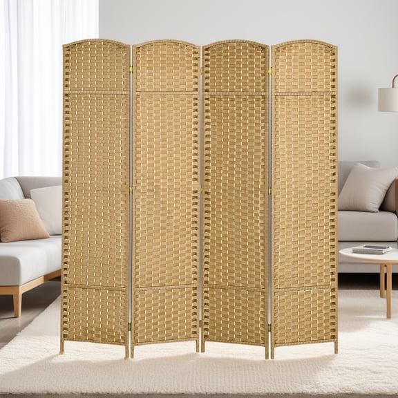 GVN Privacy Panels Decorative Privacy Fence,Folding Room Divider Screen 4 Panel 5.6' Tall Privacy Screen Freestanding Room Partition, Nature Wood