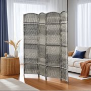 GVN Privacy Panels Decorative Privacy Fence,Folding Room Divider Screen 4 Panel 6 Tall Privacy Screen Freestanding Wood Partition, Mixed Gray