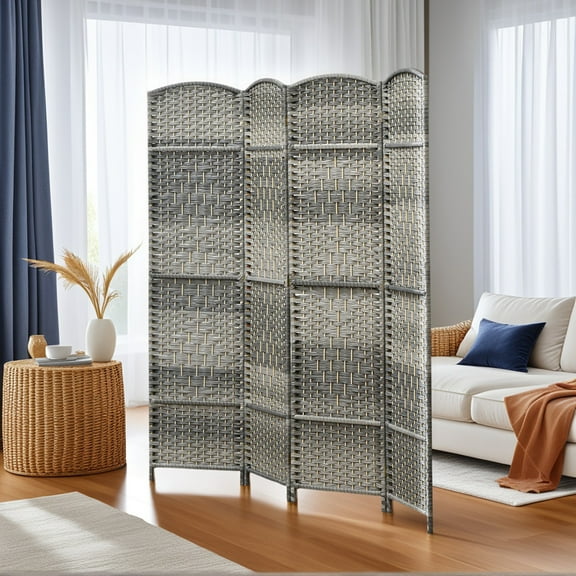 GVN Privacy Panels Decorative Privacy Fence,Folding Room Divider Screen 4 Panel 6' Tall Privacy Screen Freestanding Wood Partition, Mixed Gray